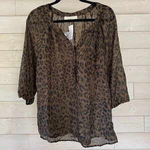 Ann Taylor Loft Cheetah Print Semi-Sheer 3/4 sleeve blouse, NWT